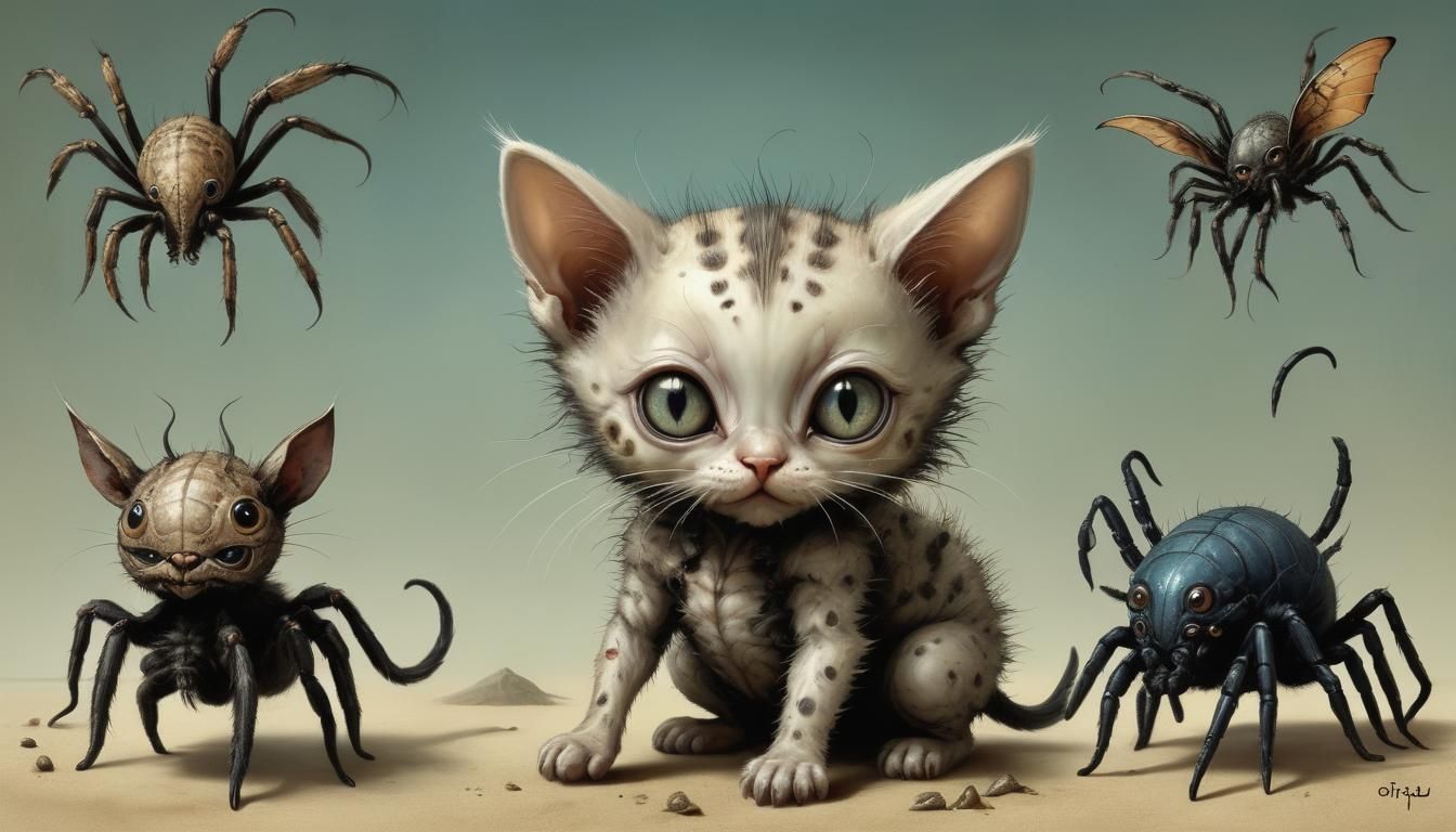 Chibi Kitten Tarantula Hybrid in Surrealist Style