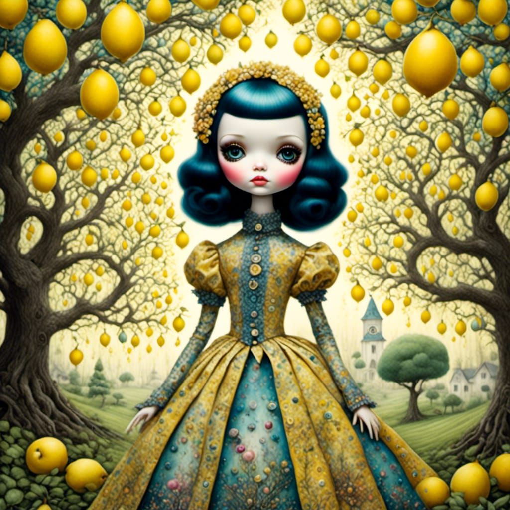 Whimsical Doll in Lemon Grove Illustration