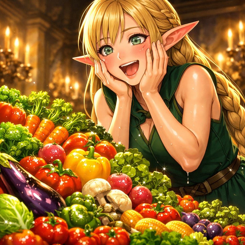 Elf Enjoys Enormous Enchanted Vegetable Buffet
