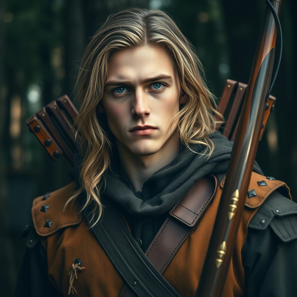 Young Huntsman Aryk in Forest, Photorealistic