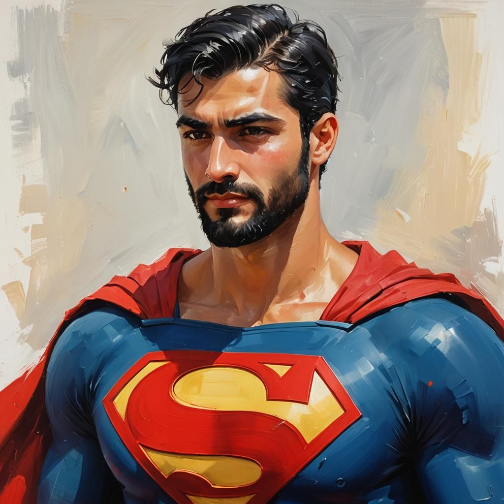Impressionist Superman Portrait with Black Hair