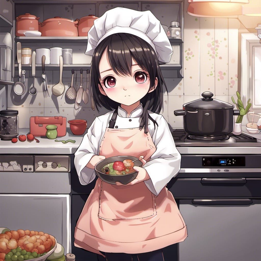 Chibi Panda Chef in Anime Kitchen