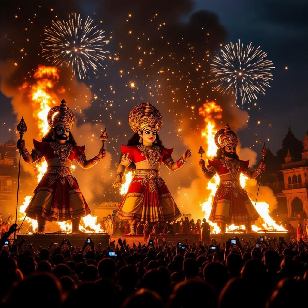 Grand Dussehra Night Celebration with Fiery Effigies