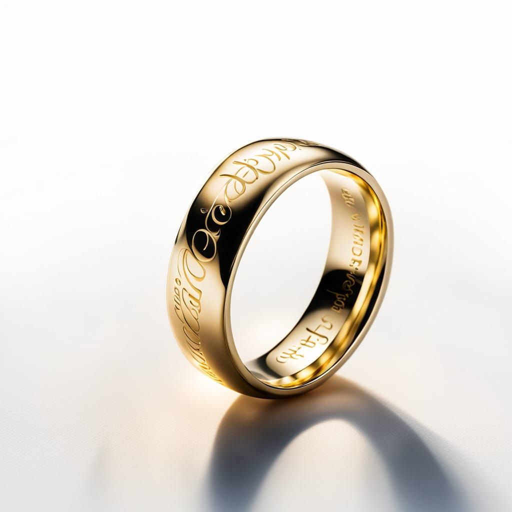 Detailed Gold Ring with Elven Engraving in Morning Light