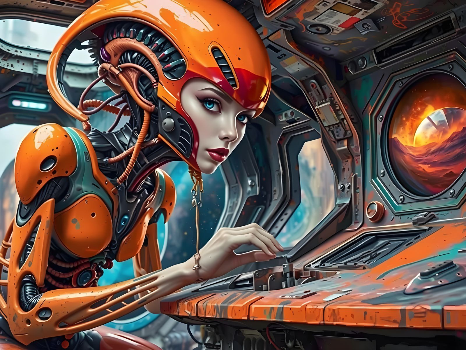 Epic Biochemical Alien Emerges from Spaceship in Vibrant Gra...