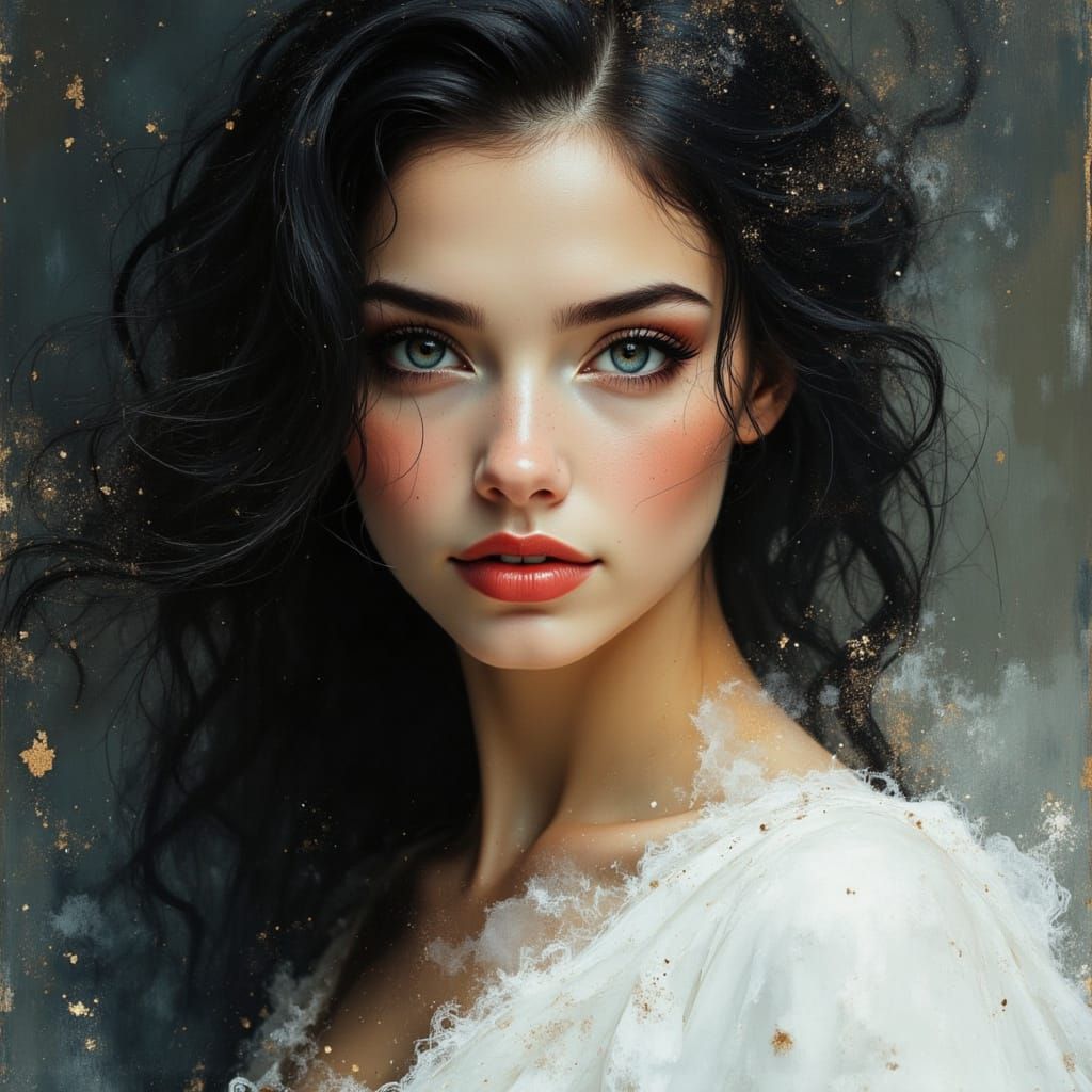 Elegant Goddess Portrait in Divine Oil Painting Style