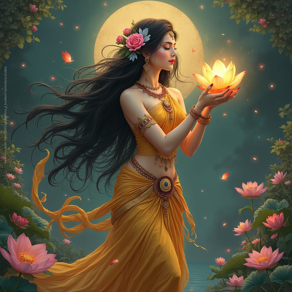 Celestial Nymph in Mystical Garden, Art Nouveau Style