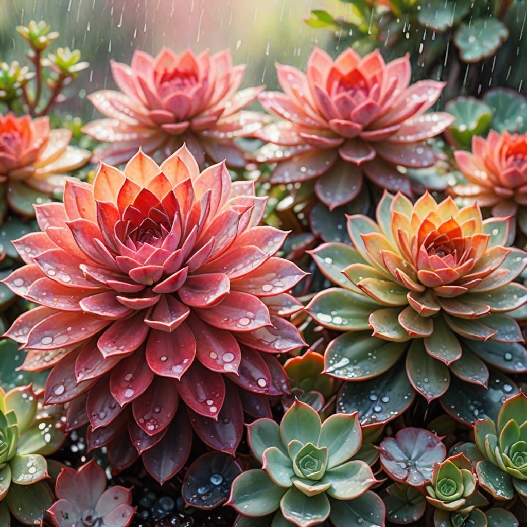 Impressionist Watercolor Succulents in Soft Focus