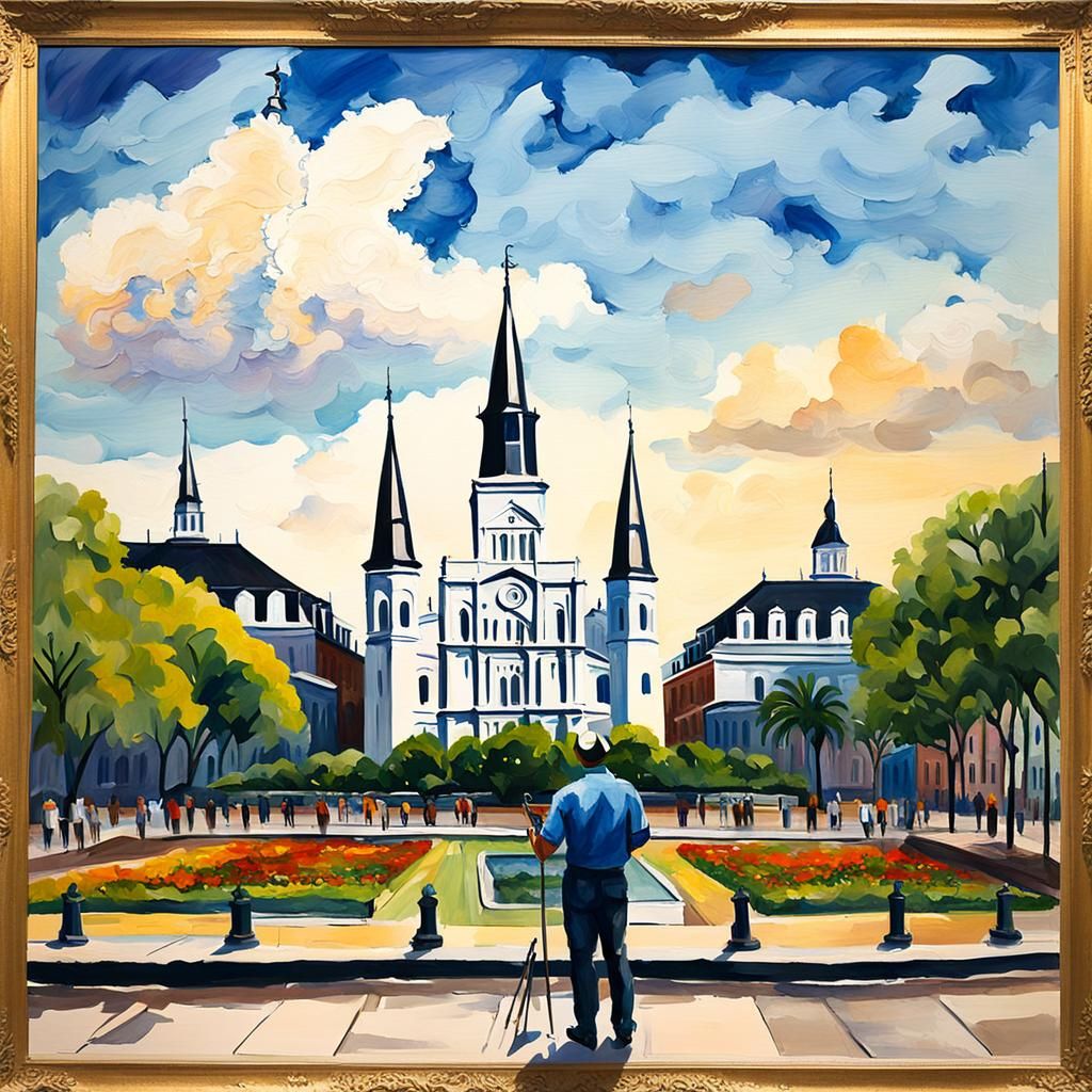 Jackson Square Painting: Gouache Impressionist Masterpiece