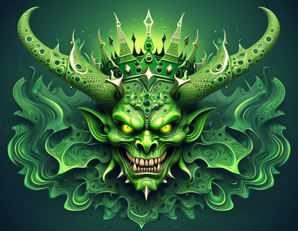 Green Demon with Crown: Abstract Vector Art