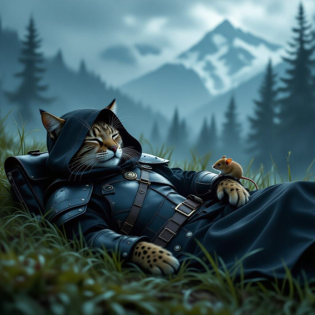 Leopard Cat Person Sleeping in Misty Forest