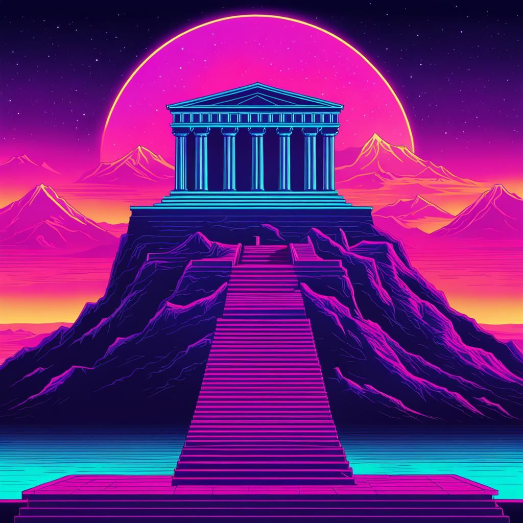 Mount Olympus in Synthwave Neon Style