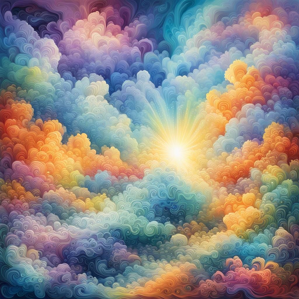 Divine Light Through Clouds in Expressionist Style