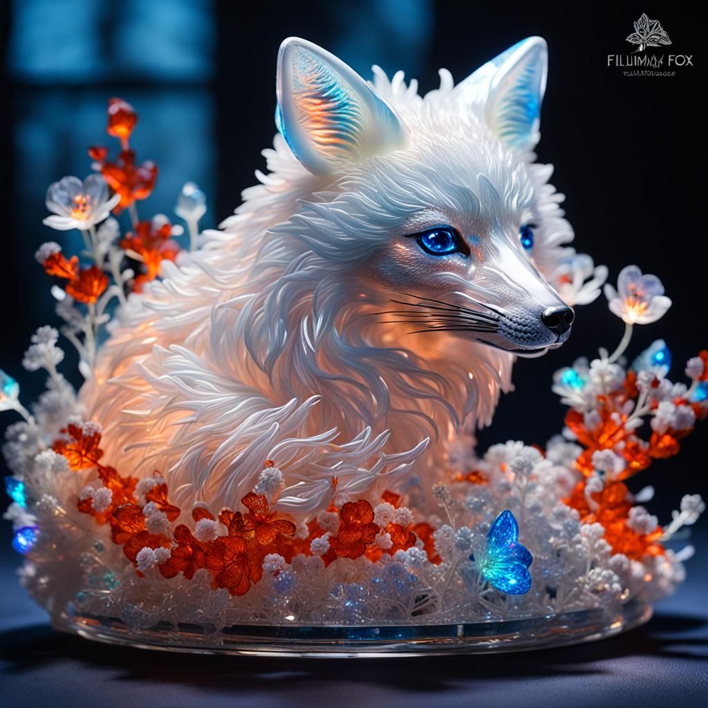 Bioluminescent Crystal Fox Sculpture: Fantasy Art