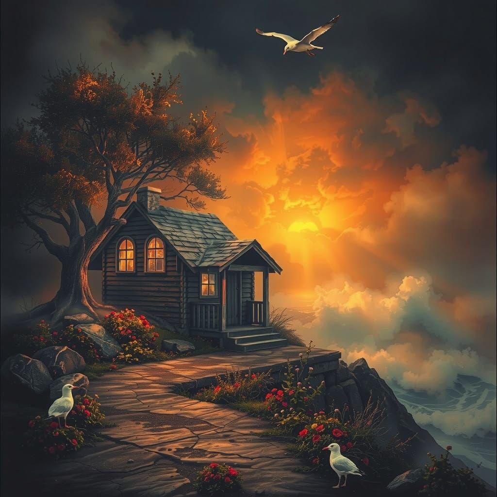 Coastal Surf Shack in Mystical Twilight