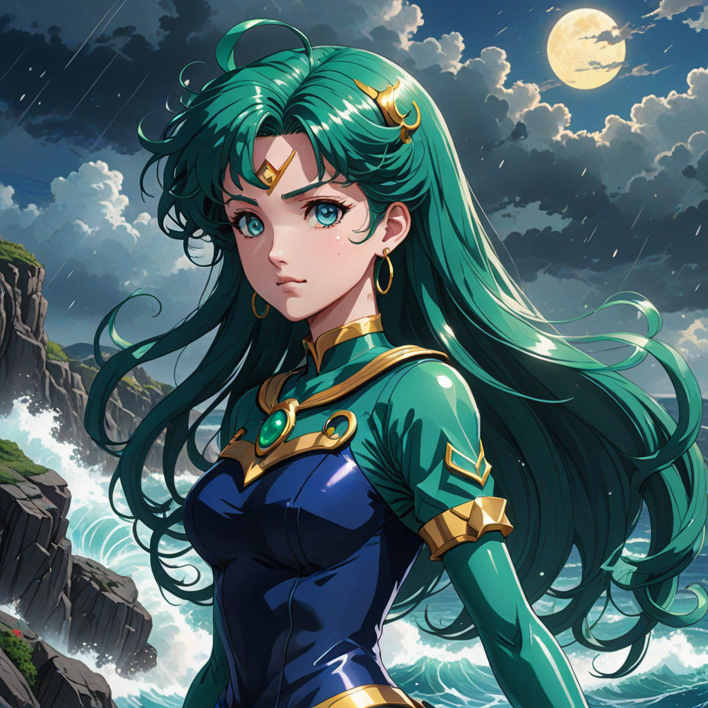 Sailor Neptune Ocean Goddess in Vibrant Anime Style