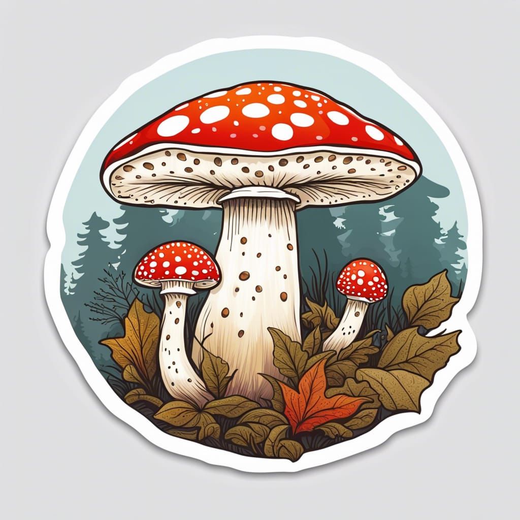 Detailed Amanita Muscaria Sticker Illustration