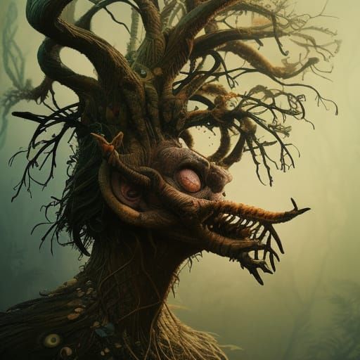 Steampunk Troll Portrait with Intricate Branch Details