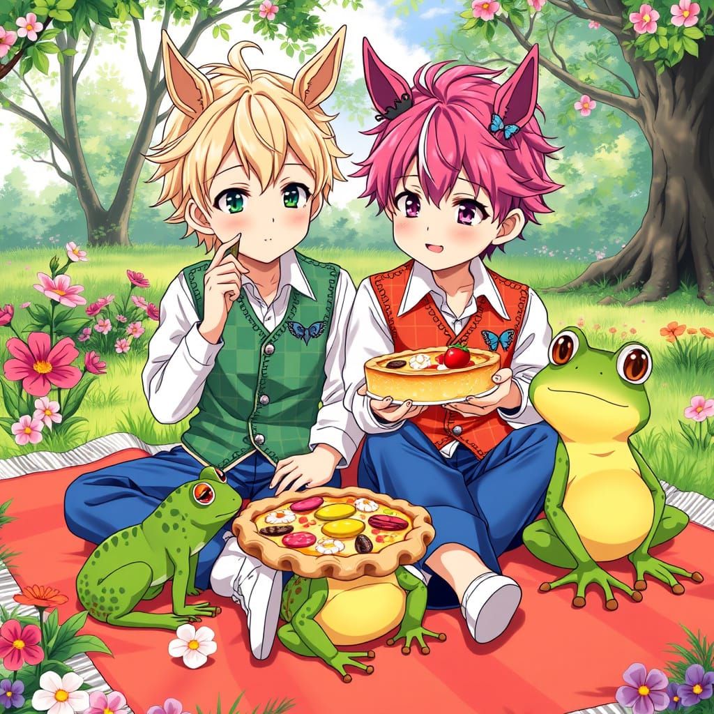 Adorable Boys with Horse Ears Enjoy Springtime Treats in Ani...