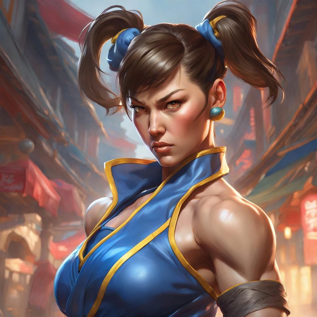 Chun Li Portrait in Hyperdetailed Art Style