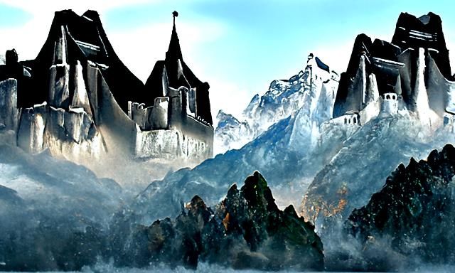 Silver Castle Inside Mountain: Detailed Matte Painting