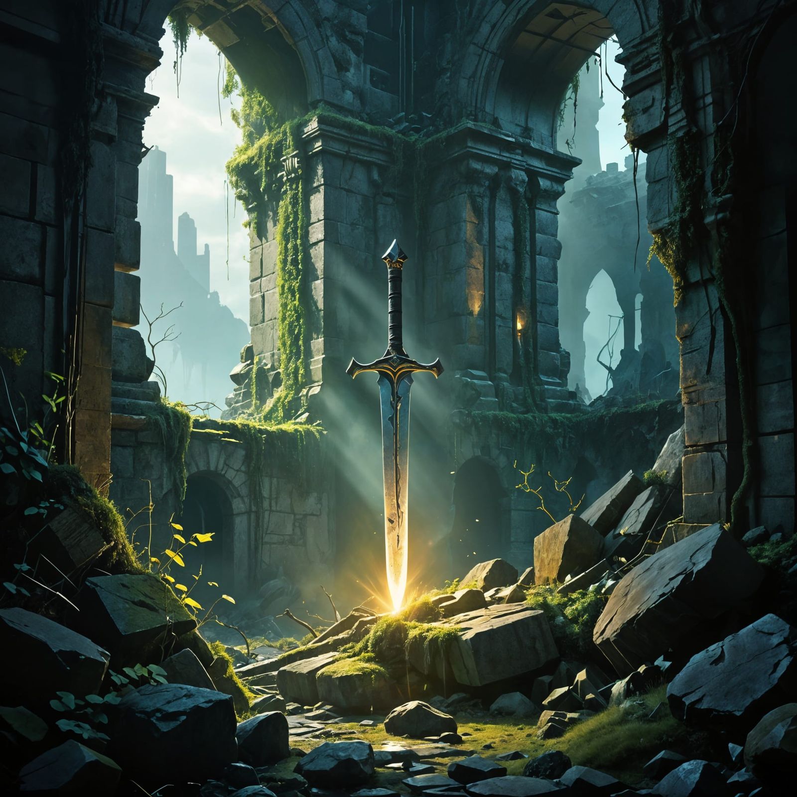 Fantasy Castle Ruins with Sword, Impressionism