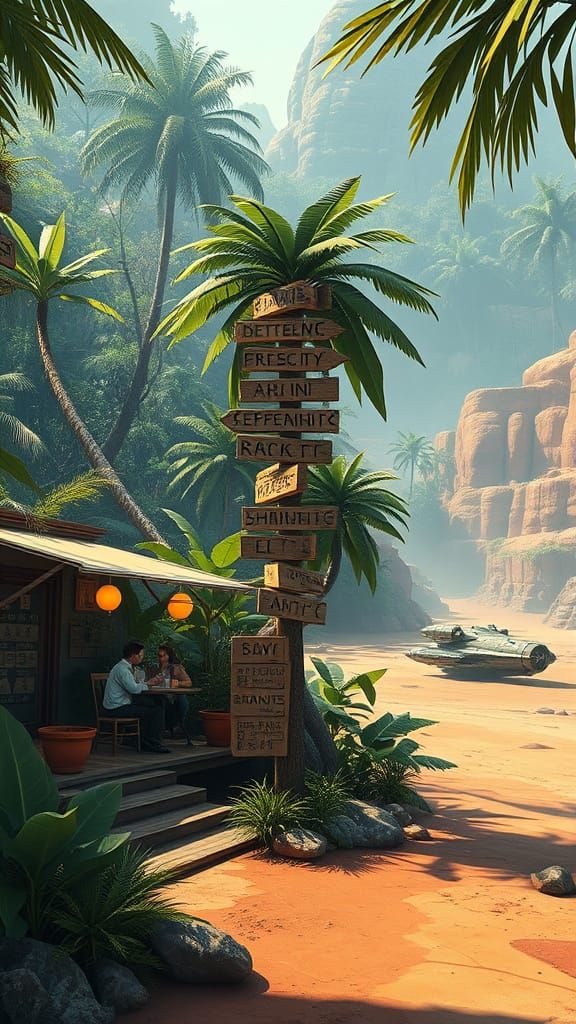 Futuristic Jungle Scene with Ancient Runes