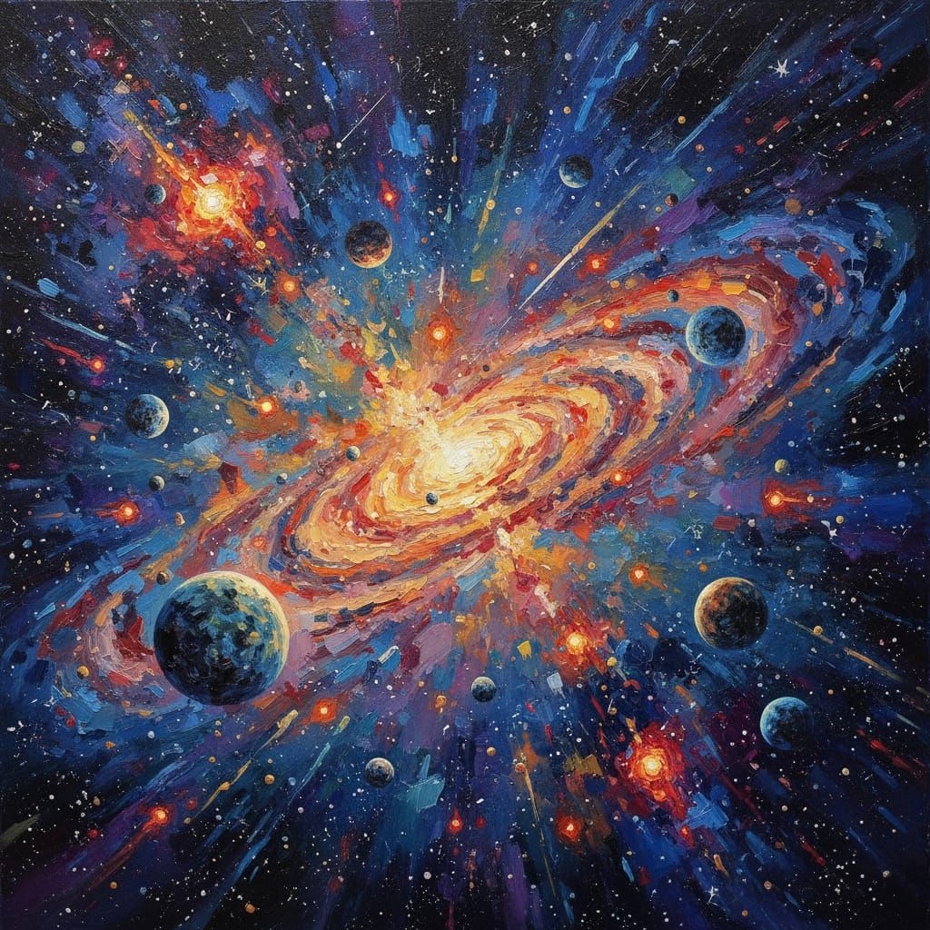 Vibrant Cosmic Swirls: Galaxies, Stars & Planets