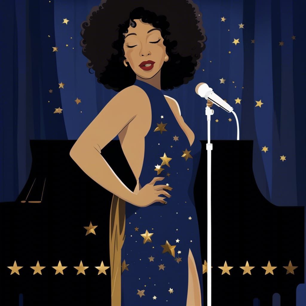 Jazz Singer in Blue Velvet Dress on Stage