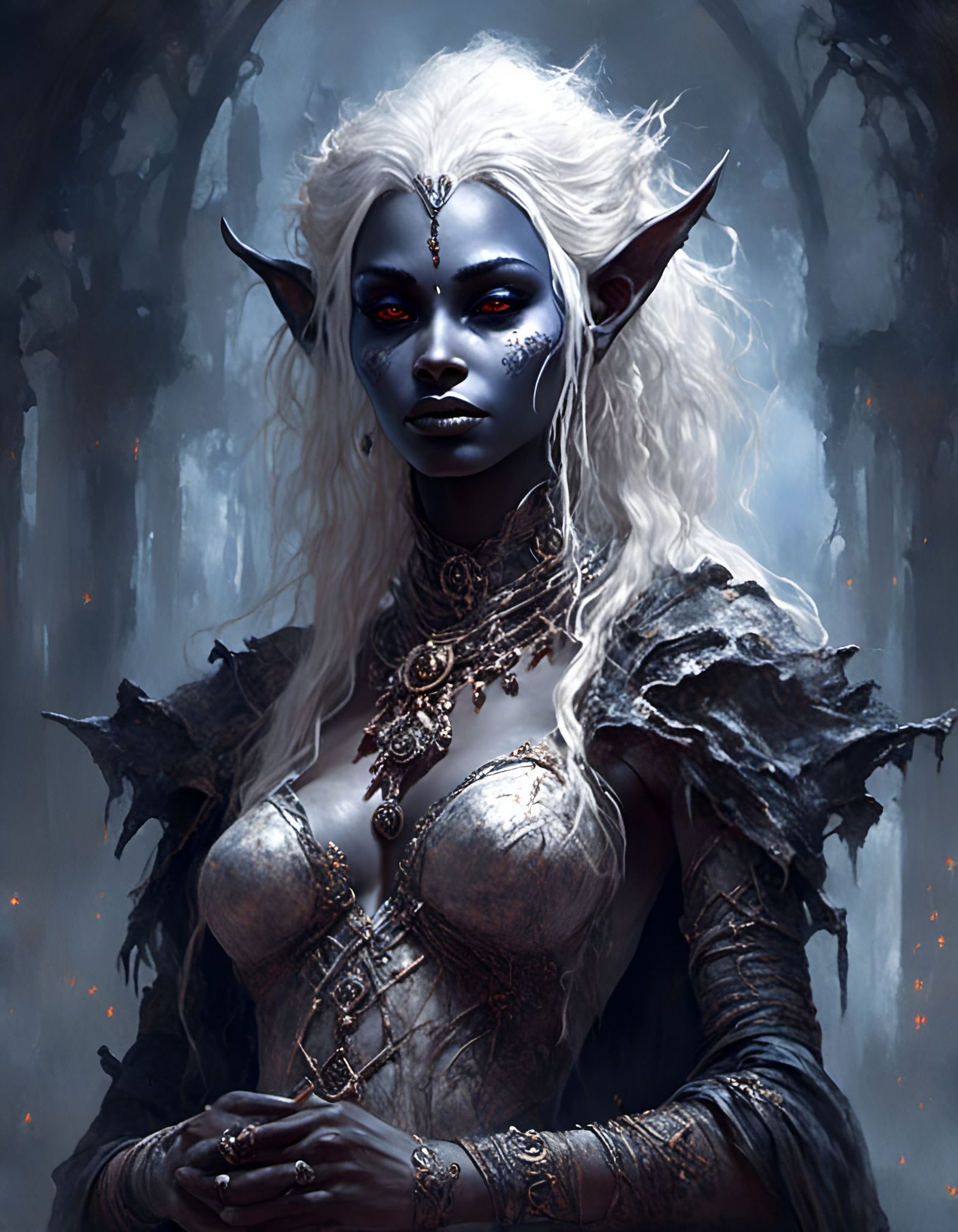 Detailed Drow Priestess in Dark Robe