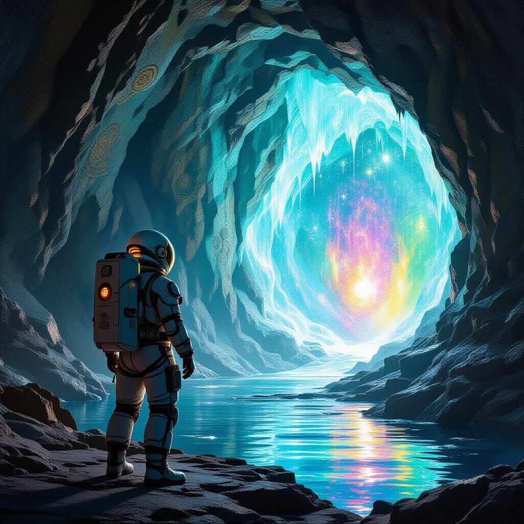 Steampunk Astronaut at Crystalline Cave Portal