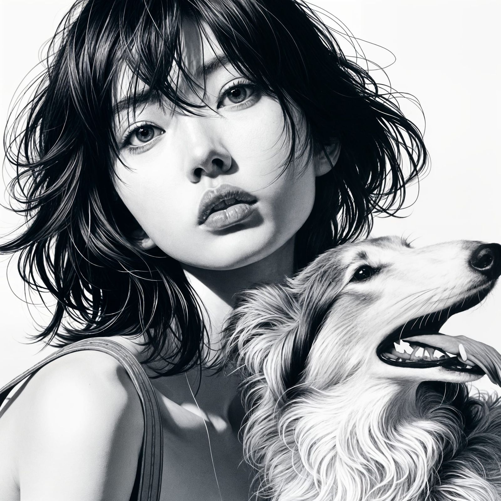 Young Japanese Woman Reflects with Her Borzoi