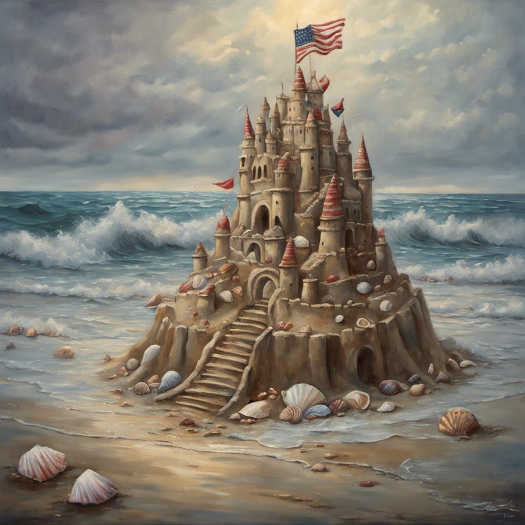 Seashell Sandcastle at the Beach: Detailed Matte Painting