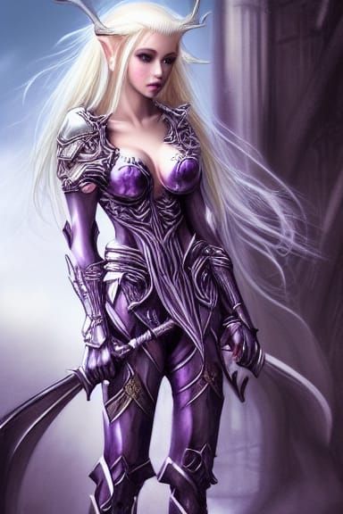 Armored Elf Woman in Detailed Digital Art Style