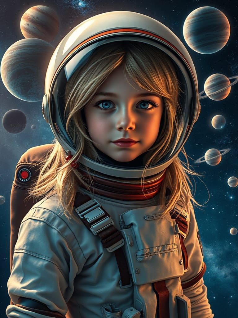 Astronaut Girl in Space, Fantasy Art Style