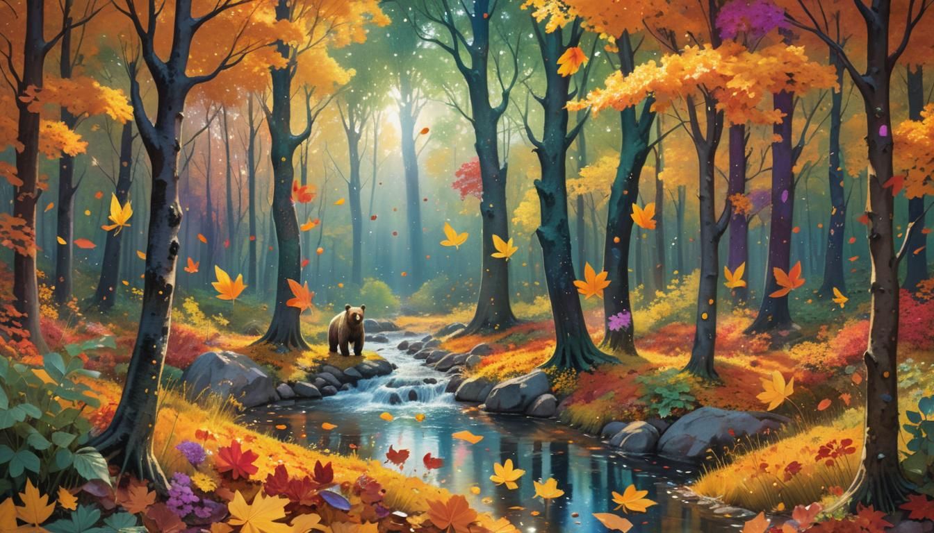 Bear in Autumnal Landscape Splash Art
