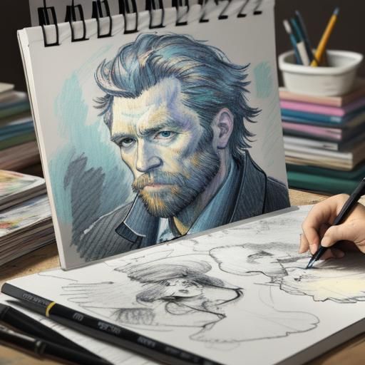 Expressive Sketch of Artist at Work in Pastel