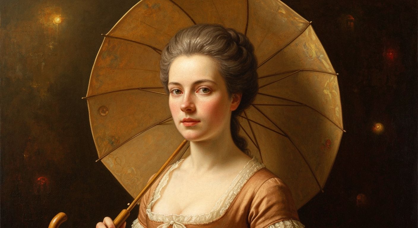 18th Century Woman Portrait Oil Painting with Parasol