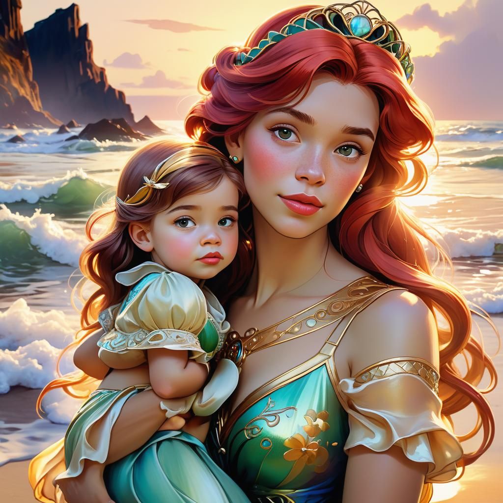 Ariel and Daughter: Art Nouveau Portrait