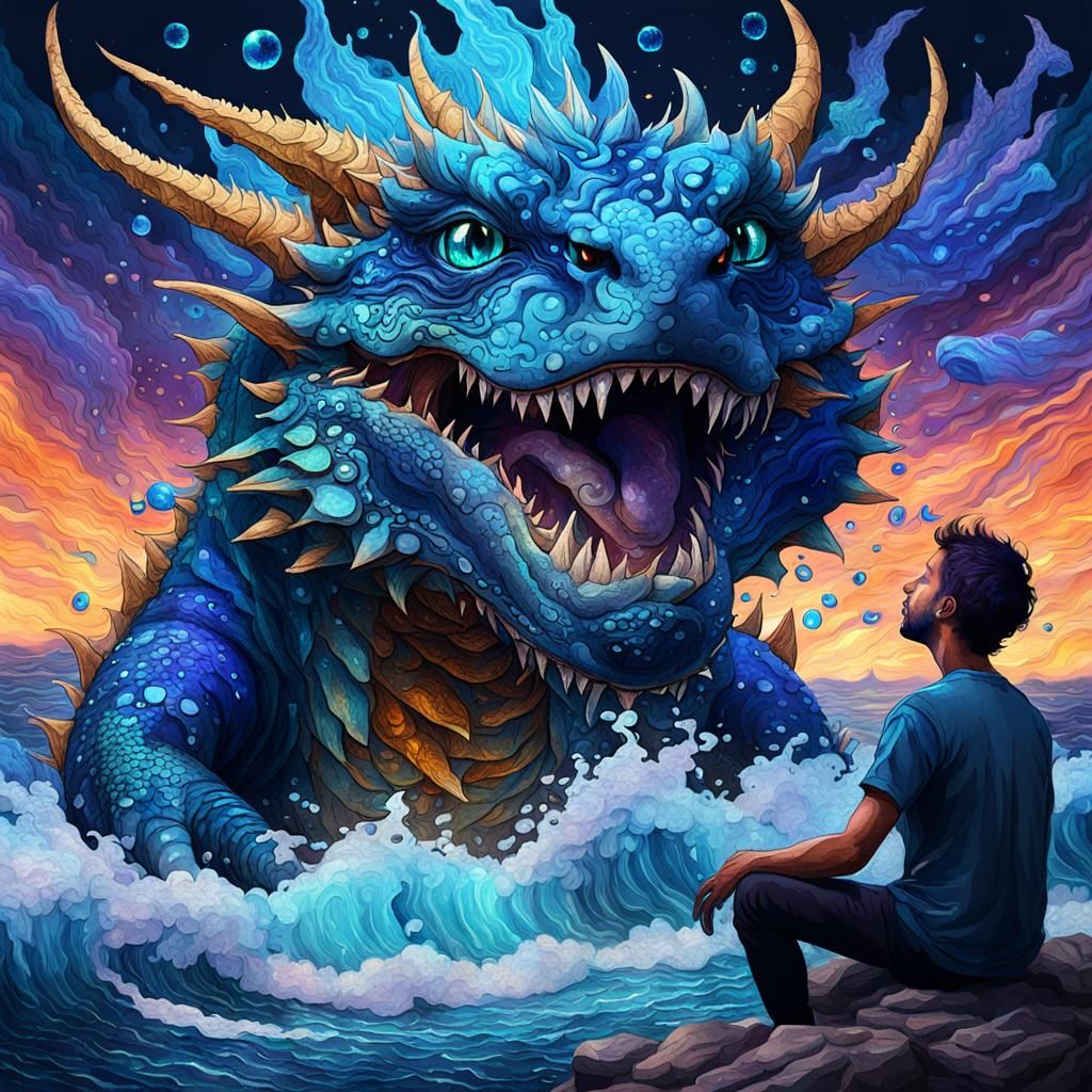 Boy and Dragon: Cosmic Astral Illustration