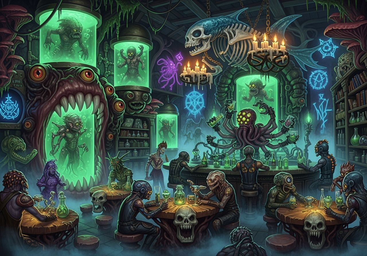 Eldritch Aliens in a Dark Aesthe-Punk Tavern