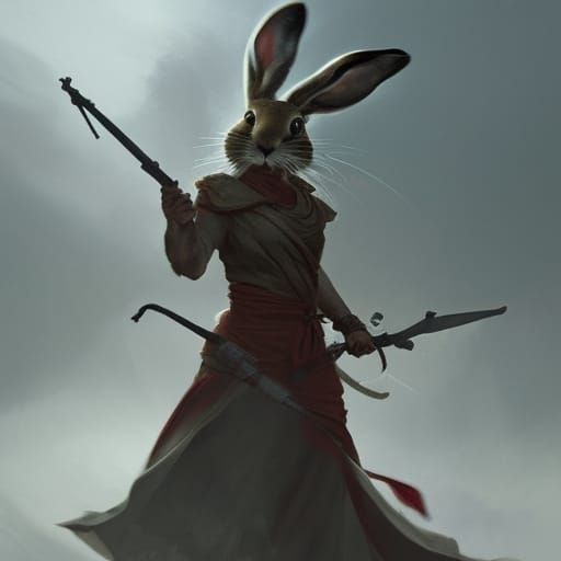 Harengon Monk Fighter in Dark Fantasy Style