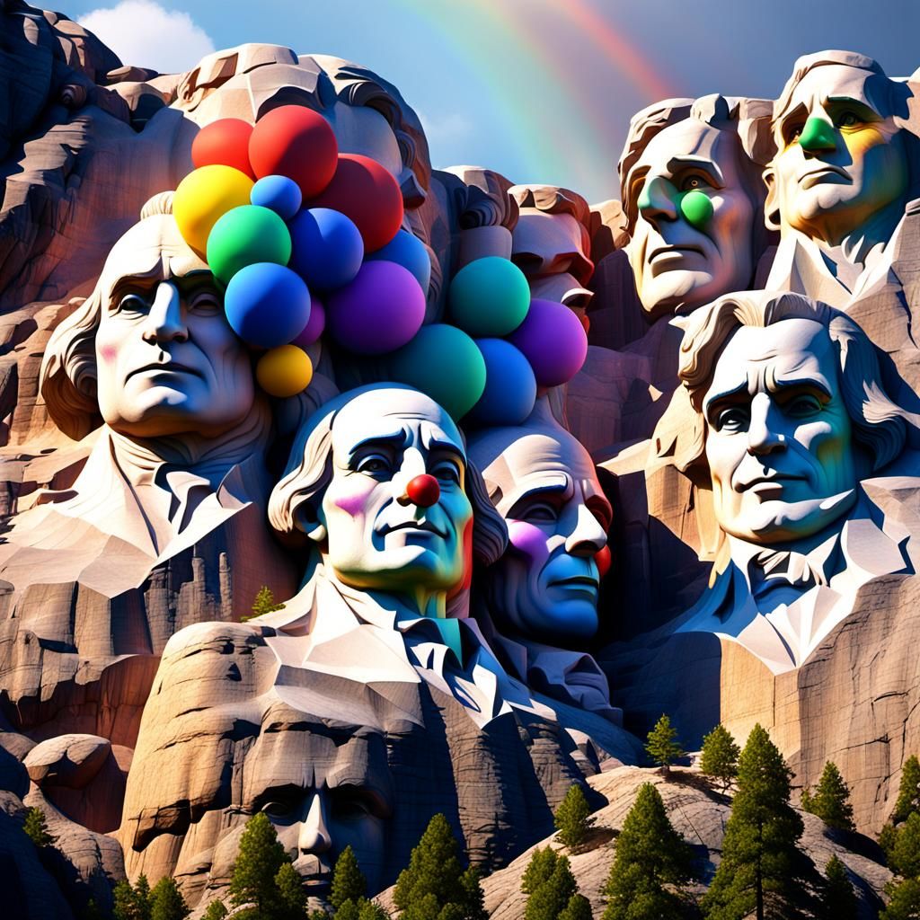 Rainbow Clown Mt. Rushmore Fantasy Art