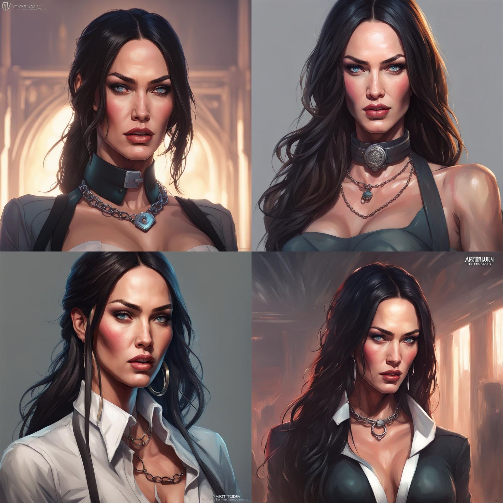 Megan Fox Portrait with Collar in Hyperdetailed Style