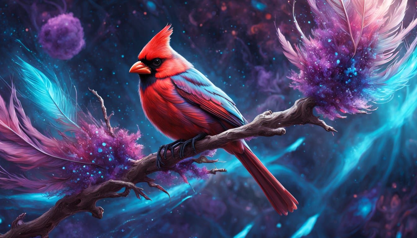Quantum Cardinal in Vibrant Digital Art