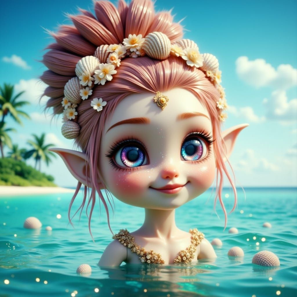 Whimsical Mermaid Girl in Golden Light