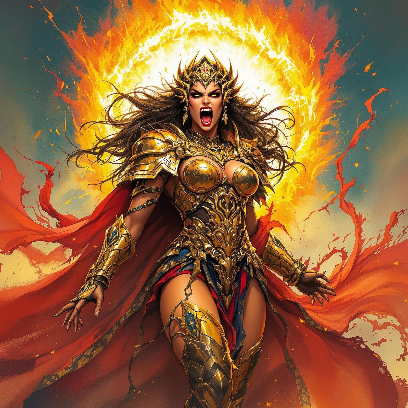 Fierce Goddess Shouting with Fiery Energy