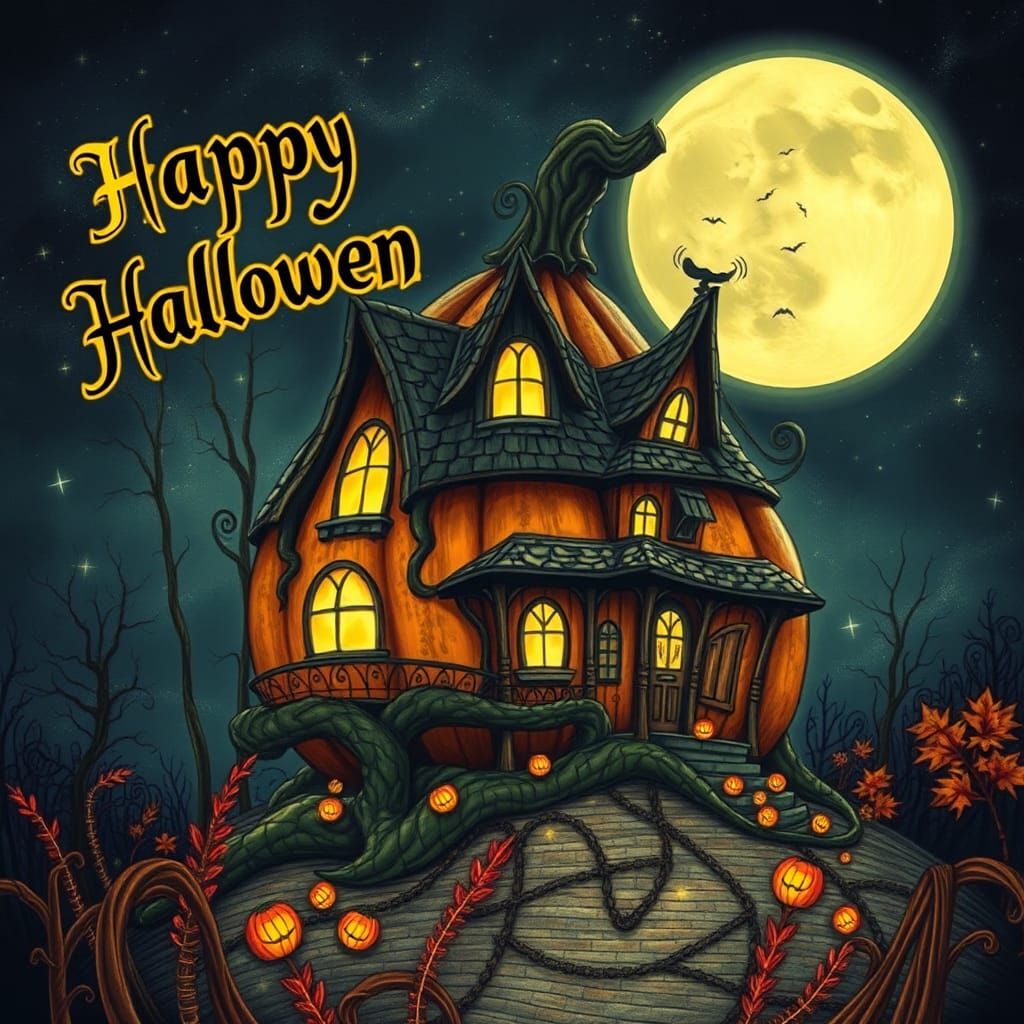 Whimsical Halloween Pumpkin House in Gothic Fairy Tale Style
