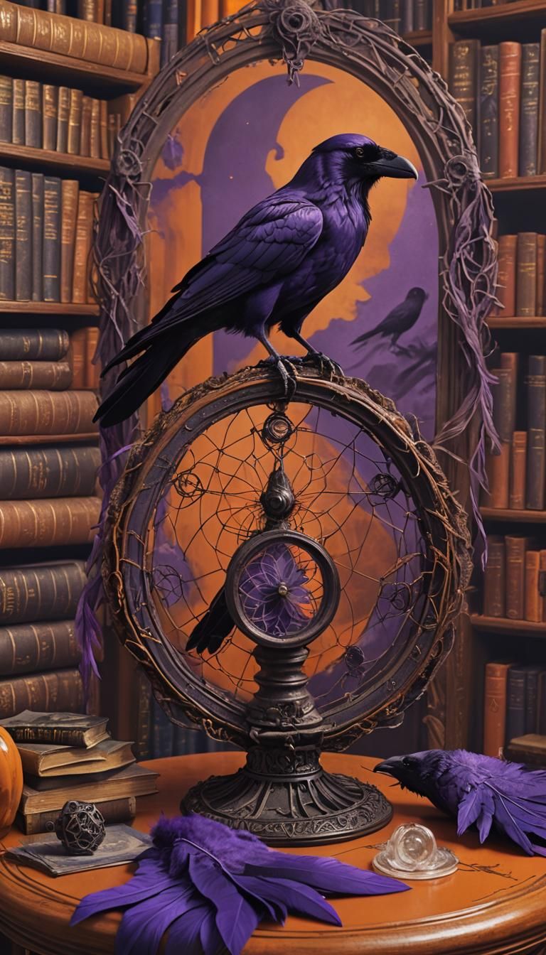 Purple Raven and Wolf Dreamcatcher in Library