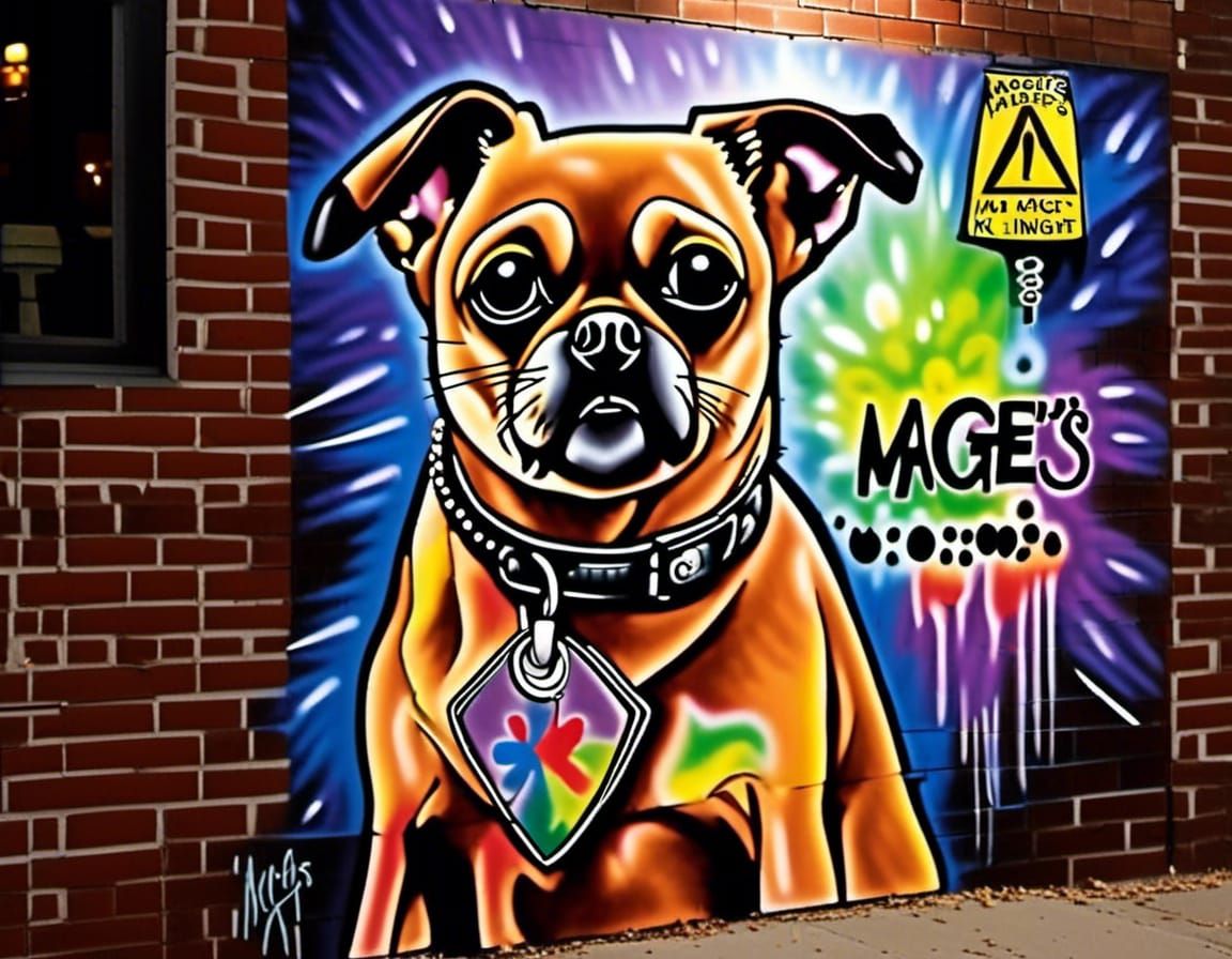 A Maggie Mae brick wall mural